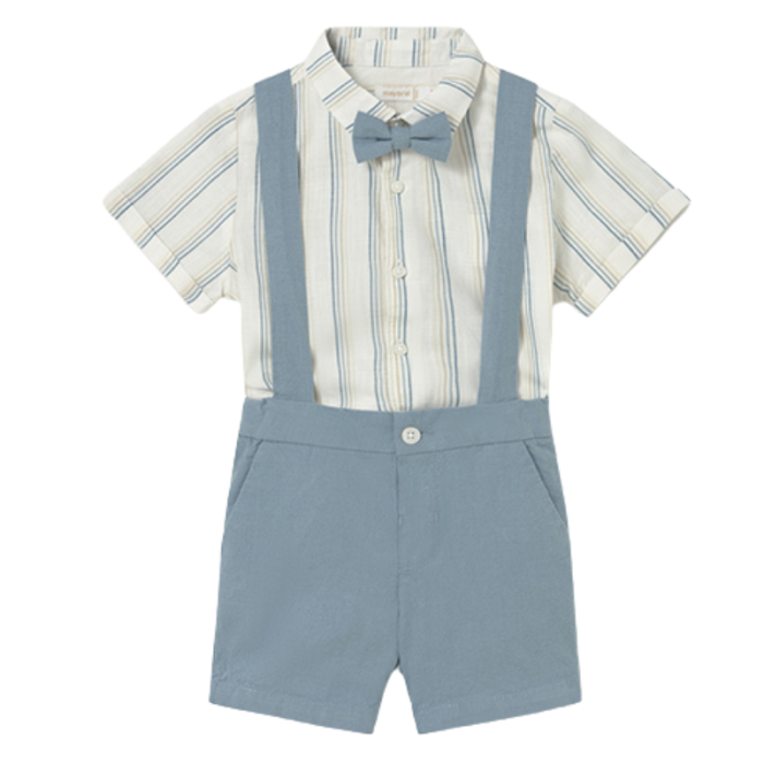 Set 2 piese cu bermude si camasa cu papion bebe baiat bleu/bej - Mayoral [3]
