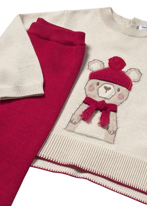 Set 2 piese - Pulover + pantaloni tricotati - bej/rosu - Mayoral   4 ani [3]