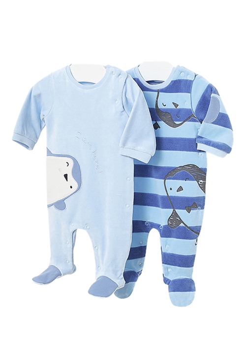 Set 2 salopete (pijamale) ECOFRIENDS - Catifea - Pinguini - Mayoral 4-6 luni [2]