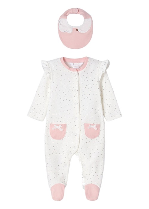 Set 2 salopete (pijamale) ECOFRIENDS - lebede / buline + bavetica - Mayoral 4-6 luni [4]