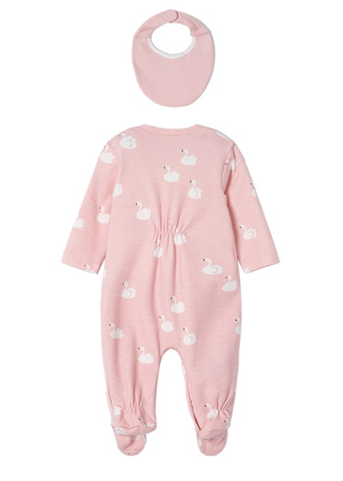 Set 2 salopete (pijamale) ECOFRIENDS - lebede / buline + bavetica - Mayoral 4-6 luni [5]