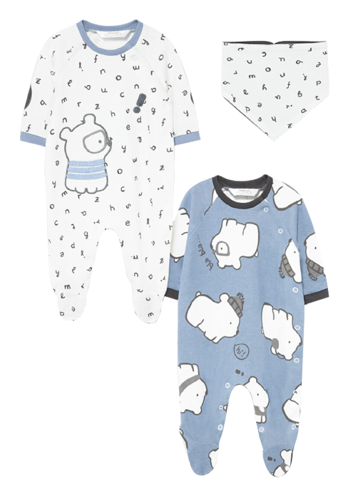 Set 2 salopete (pijamale) - litere / catei + bavetica [2]