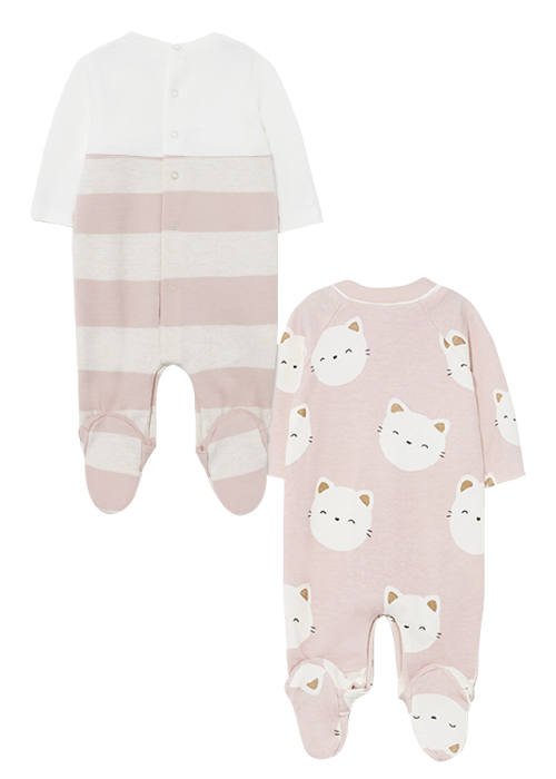 Set 2 salopete (pijamale) - pisicute / dungi + bentita - Mayoral 2-4 luni [2]