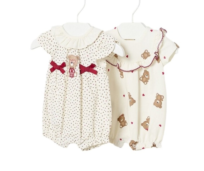 Set 2 salopete (pijamale) scurte din bumbac sustenabil - Mayoral 4-6 luni [2]