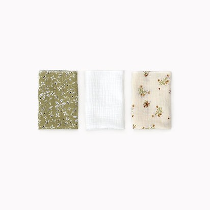 Set 3x batistute muselina Almond, White, Flowers - Buva [2]