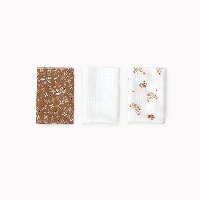 Set 3x batistute muselina Caramel, White, Flowers - Buva [2]