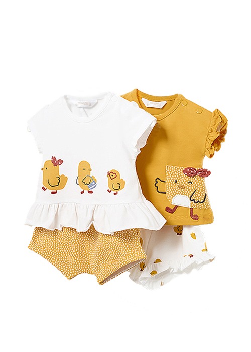 Set 4 piese din Better Cotton pentru nou-nascut, fata - Alb / Galben [2]