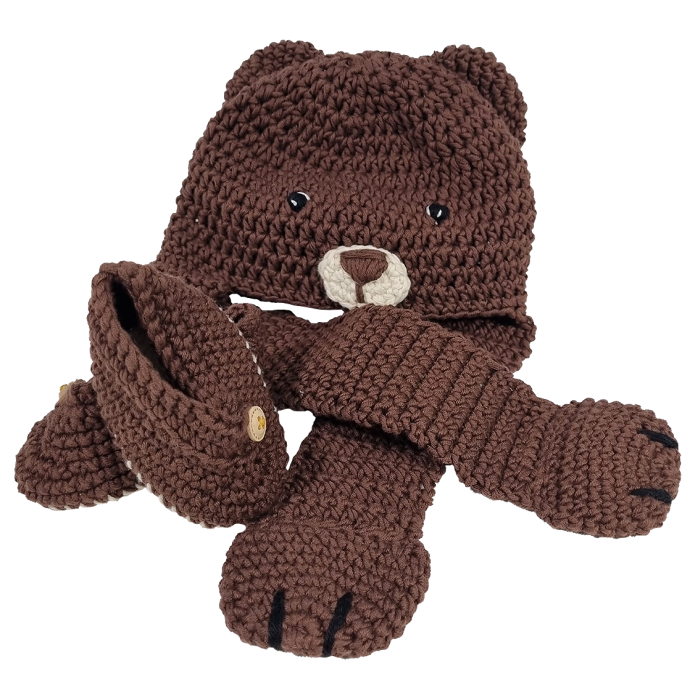 Set - Caciulita cu fular si botosi - Ursulet maro  - Maimutzeria Tiarra [3]