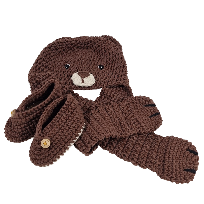 Set - Caciulita cu fular si botosi - Ursulet maro  - Maimutzeria Tiarra [2]