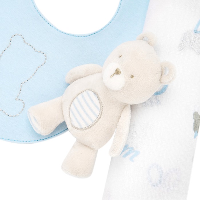 Set cadou - muselina, bavetica si ursulet - bleu [2]
