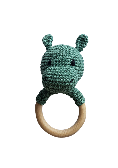 Set jucarii crosetate manual pentru dentitie si colier alaptare - Hipopotam, verde - Maimutzeria Tiarra [2]