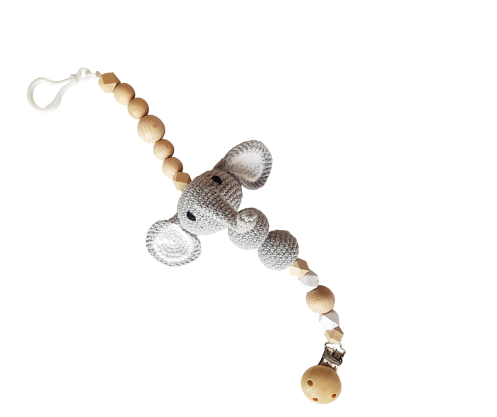 Set jucarii crosetate manual pentru dentitie si suzeta - Elefant - gri - Maimutzeria Tiarra [2]