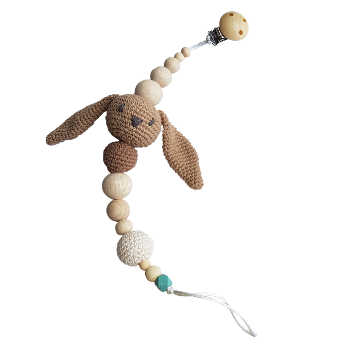 Set jucarii crosetate manual pentru dentitie si suzeta - Iepuras - maro - Maimutzeria Tiarra [3]