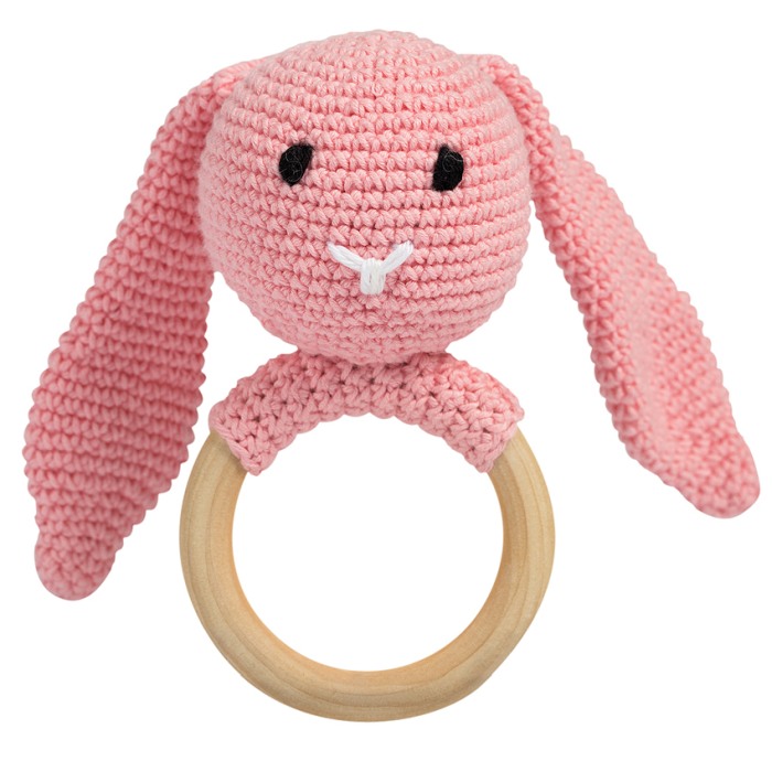 Set jucarii crosetate manual pentru dentitie si suzeta - Iepuras - roz - Maimutzeria Tiarra [3]