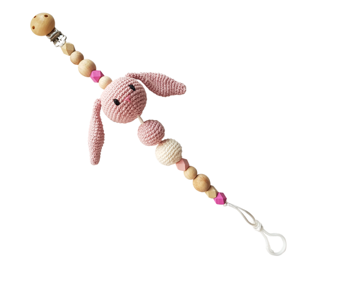 Set jucarii crosetate manual pentru dentitie si suzeta - Iepuras - roz - Maimutzeria Tiarra [2]