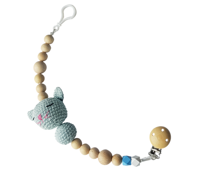 Set jucarii crosetate manual pentru dentitie si suzeta - Pisica - albastru - Maimutzeria Tiarra [3]
