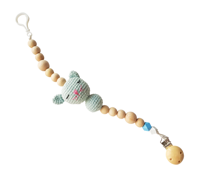 Set jucarii crosetate manual pentru dentitie si suzeta - Pisica - albastru - Maimutzeria Tiarra [4]