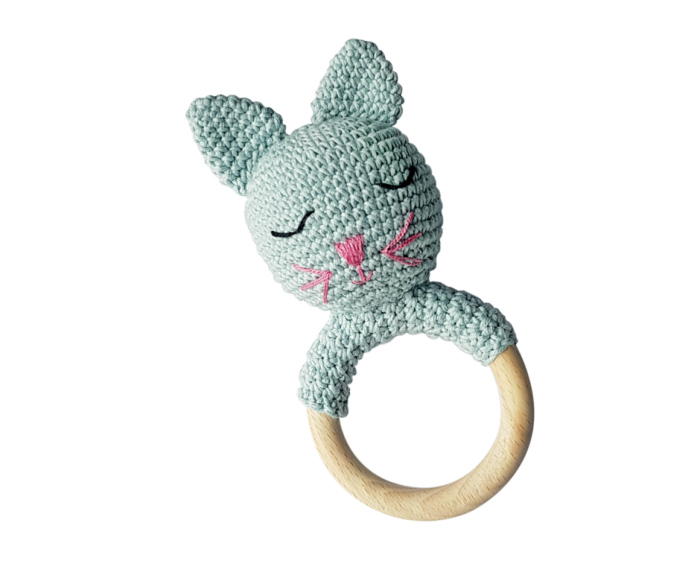 Set jucarii crosetate manual pentru dentitie si suzeta - Pisica - albastru - Maimutzeria Tiarra [2]