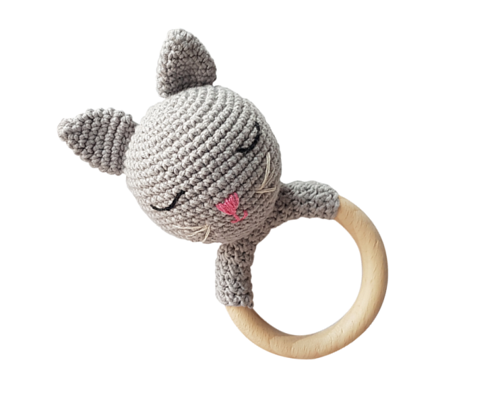 Set jucarii crosetate manual pentru dentitie si suzeta - Pisica - gri - Maimutzeria Tiarra [2]