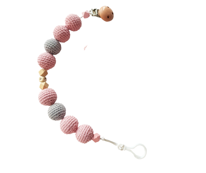 Set jucarii crosetate manual pentru dentitie si suzeta - Pisica - roz - Maimutzeria Tiarra [3]