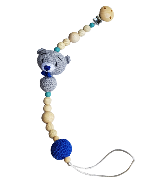 Set jucarii crosetate manual pentru dentitie si suzeta - Ursulet - gri - Maimutzeria Tiarra [3]