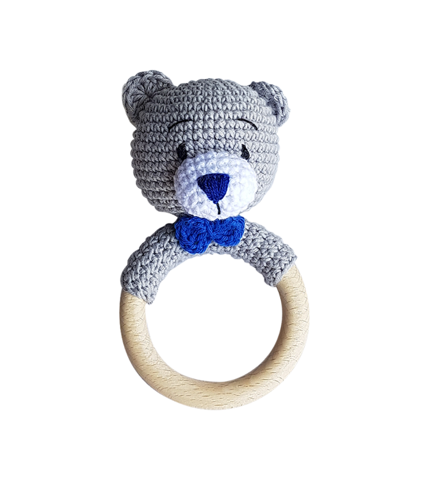 Set jucarii crosetate manual pentru dentitie si suzeta - Ursulet - gri - Maimutzeria Tiarra [2]