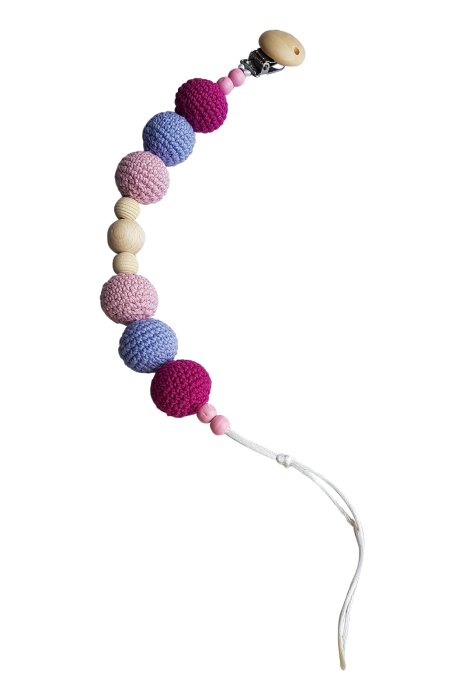 Set jucarii crosetate manual pentru dentitie si suzeta - Ursulet roz / magenta - Maimutzeria Tiarra [3]