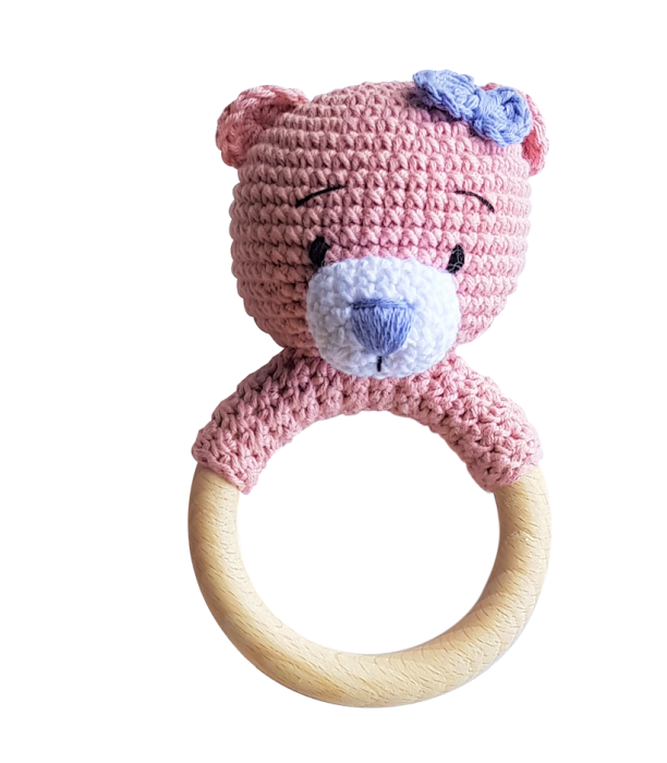 Set jucarii crosetate manual pentru dentitie si suzeta - Ursulet - roz Maimutzeria Tiarra [2]