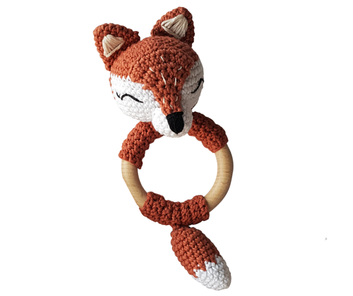 Set jucarii crosetate manual pentru dentitie si suzeta - Vulpita - maro - Maimutzeria Tiarra [2]