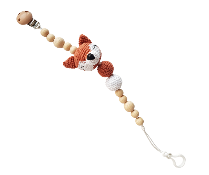 Set jucarii crosetate manual pentru dentitie si suzeta - Vulpita - maro - Maimutzeria Tiarra [3]