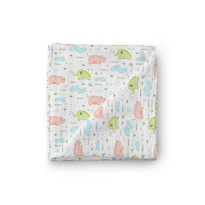 Set paturici/scutece muselina organica Elephants, Hippo, Zebras [4]