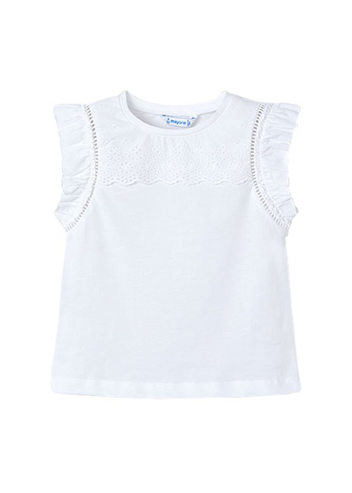 Tricou fara maneci cu perforatii si volane - alb - Mayoral 9 ani [2]