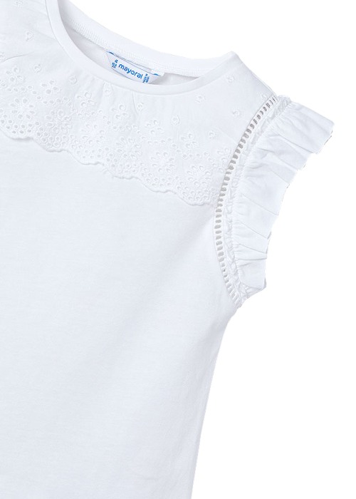 Tricou fara maneci cu perforatii si volane - alb - Mayoral 9 ani [4]