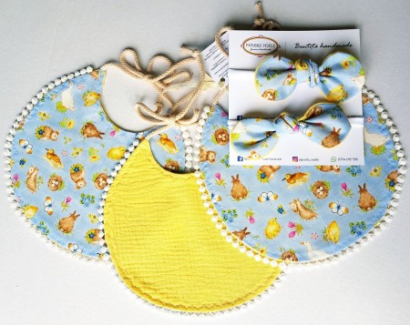 Bavete - Baveta 2 fete - muselina, iepurasi - Papusile Vesele  Iepuri si rate