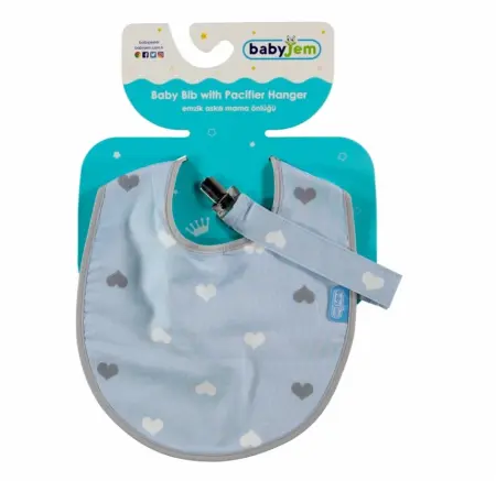 Bavete - Baveta din bumbac bleu Inimioare BabyJem