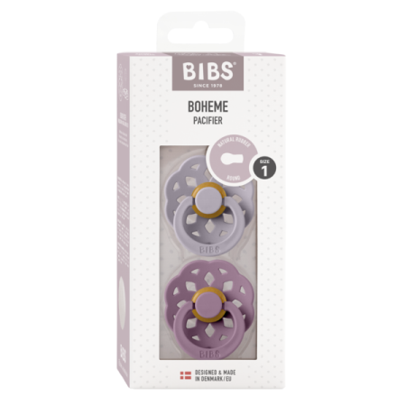 BIBS - Set 2 suzete Boheme Latex, tetina rotunda, 0 luni +-Fossil Grey/Mauve [1]