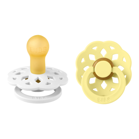 BIBS - Set 2 suzete Boheme Latex, tetina rotunda, 0 luni +-White/Sunshine [0]