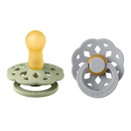 Masa si alimentatie - BIBS - Set 2 suzete Boheme Latex, tetina rotunda, 6 luni +-Sage/Cloud