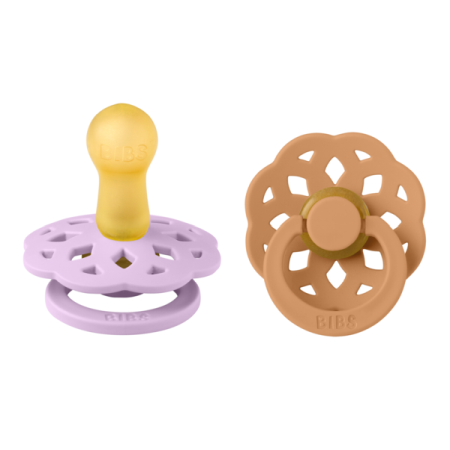 Masa si alimentatie - BIBS - Set 2 suzete Boheme Latex, tetina rotunda, 6 luni +-Violet Sky/Pumpkin