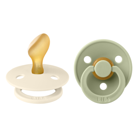 Masa si alimentatie - BIBS - Set 2 suzete Colour Latex, tetina anatomica, 6 luni +-Ivory/Sage