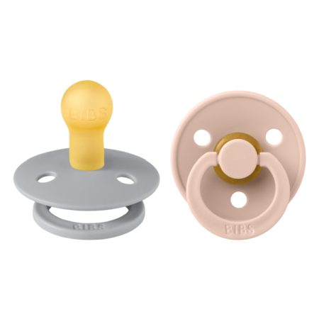 Masa si alimentatie - BIBS - Set 2 suzete Colour Latex, tetina rotunda, 0 luni +-Cloud/Blush