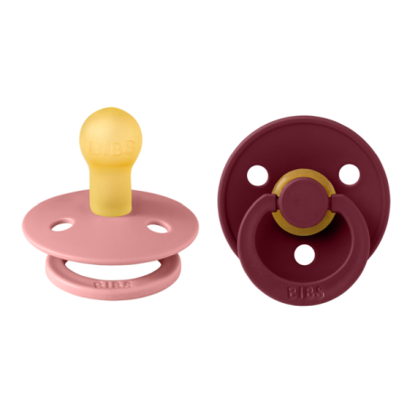 Masa si alimentatie - BIBS - Set 2 suzete Colour Latex, tetina rotunda, 0 luni +-Dusty Pink/Elderberry