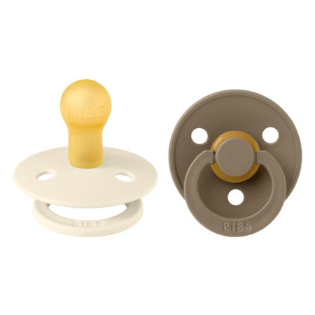 Suzete - BIBS - Set 2 suzete Colour Latex, tetina rotunda, 0 luni +-Ivory/Dark Oak