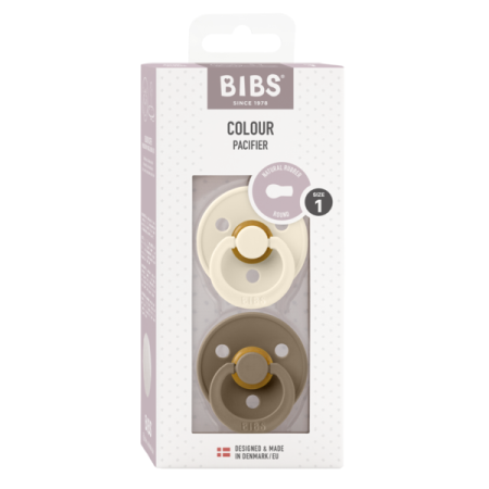 BIBS - Set 2 suzete Colour Latex, tetina rotunda, 0 luni +-Ivory/Dark Oak [1]