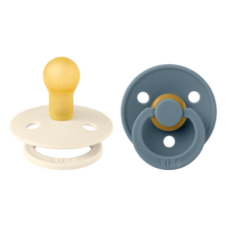 Suzete - BIBS - Set 2 suzete Colour Latex, tetina rotunda, 0 luni +-Ivory/Petrol