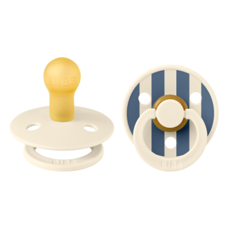 Suzete - BIBS - Set 2 suzete Colour Studio Collection Stripe Latex, tetina rotunda, 0 luni+-Ivory/Steel Blue