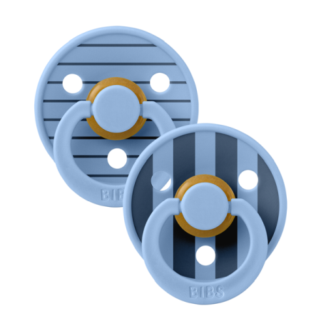 BIBS - Set 2 suzete Colour Studio Collection Stripe Latex, tetina rotunda, 0 luni+-Sky Blue [1]