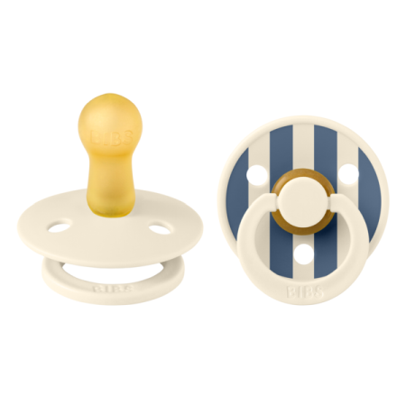 Suzete - BIBS - Set 2 suzete Colour Studio Collection Stripe Latex, tetina rotunda, 6 luni+-Ivory/Steel Blue