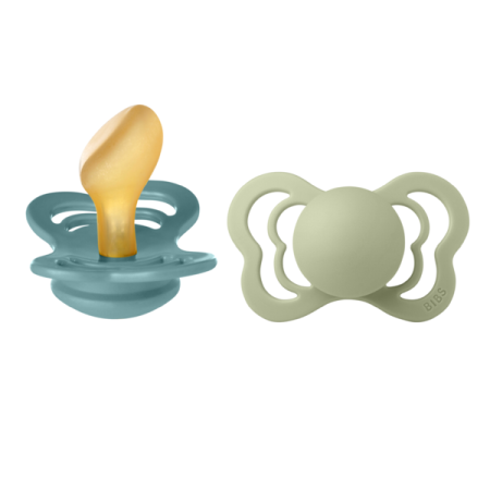 Suzete - BIBS - Set 2 suzete Couture Latex, tetina anatomica, 6 luni +-Island Sea/Sage