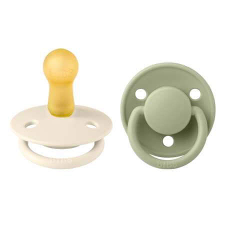 Suzete - BIBS - Set 2 suzete De Lux Latex, tetina rotunda, 6 luni +-Ivory/Sage